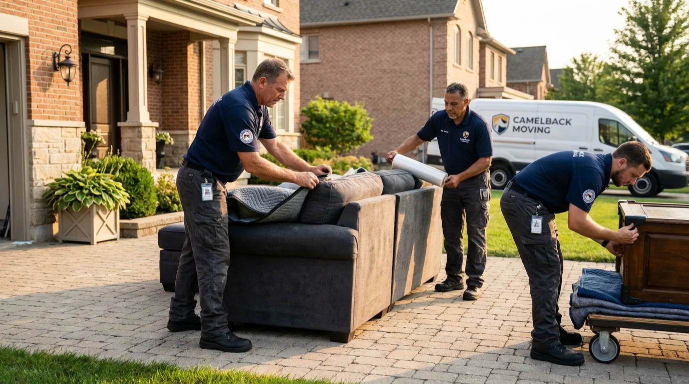 Large estate moving crew wrapping furniture in Coulee Dam, WA